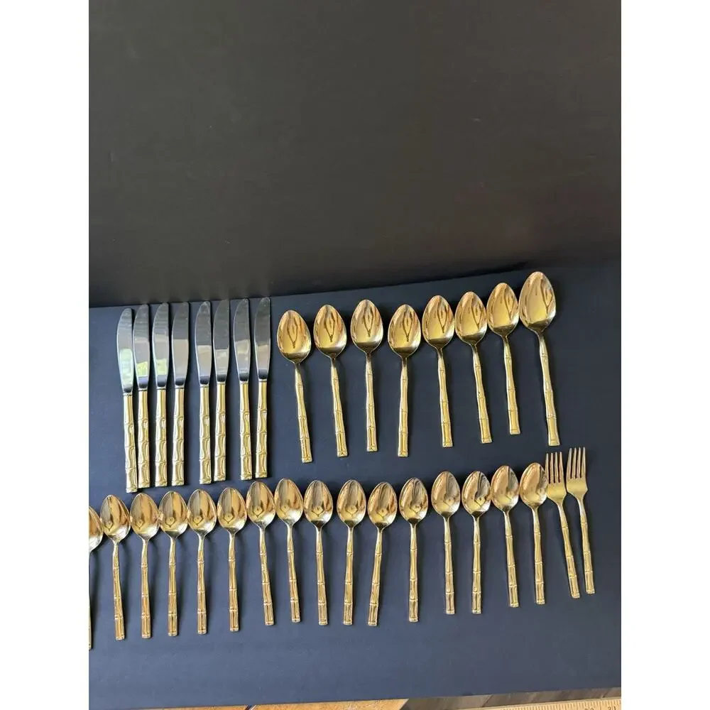 Rebacraft Bamboo Gold Plated Flatware (34) Pieces Tableware Modern Cottage MCM